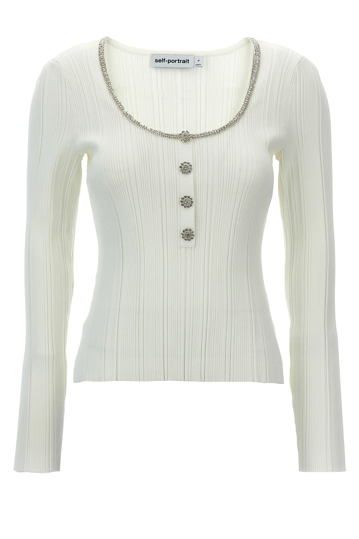 Self-Portrait White Embellished Knit Top