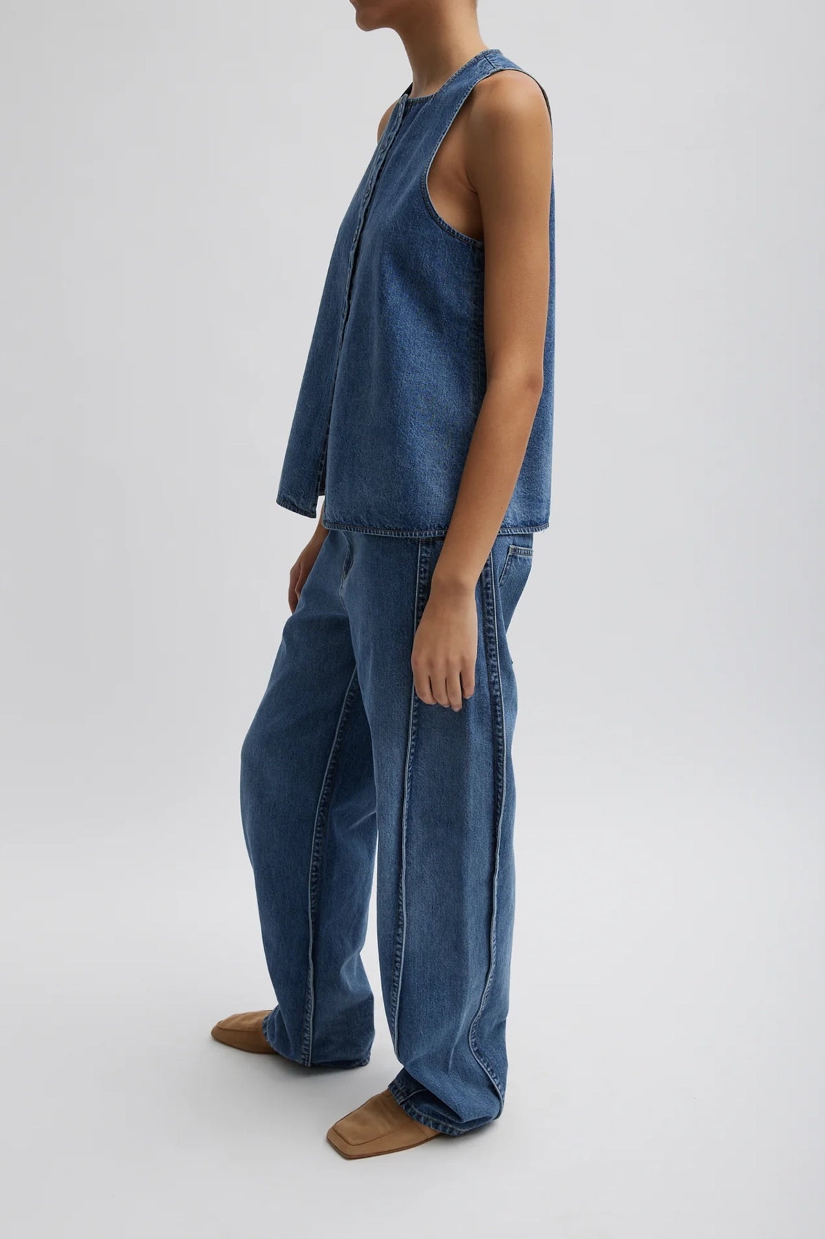 Tibi Spring Denim Tuck Jean Regular Length