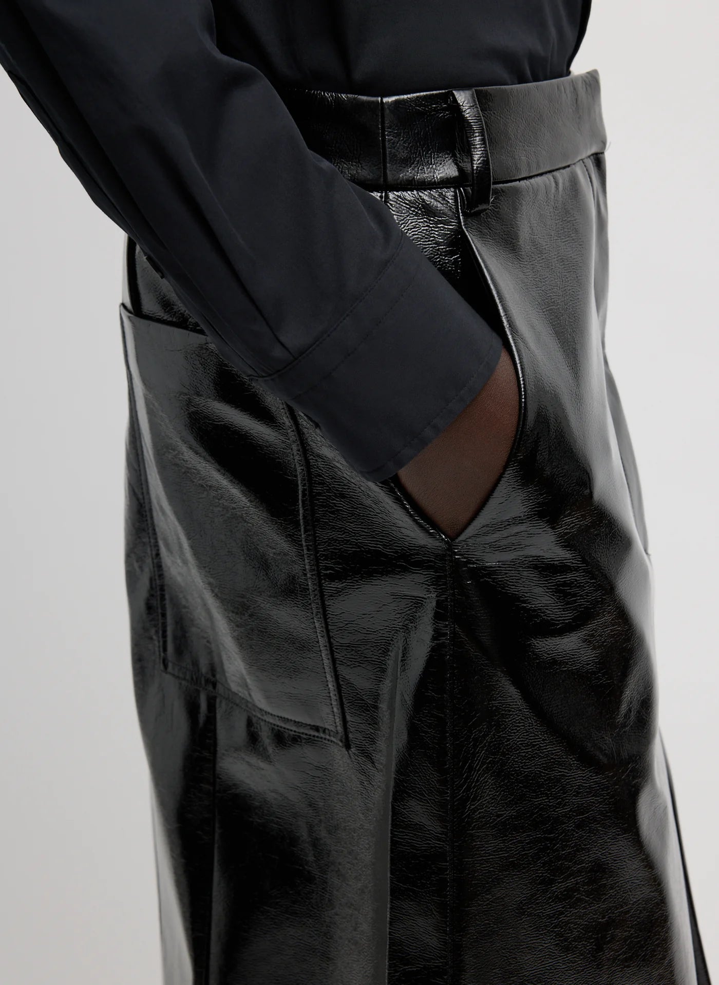 Tibi Faux Patent Leather Sculpted Silke Skirt