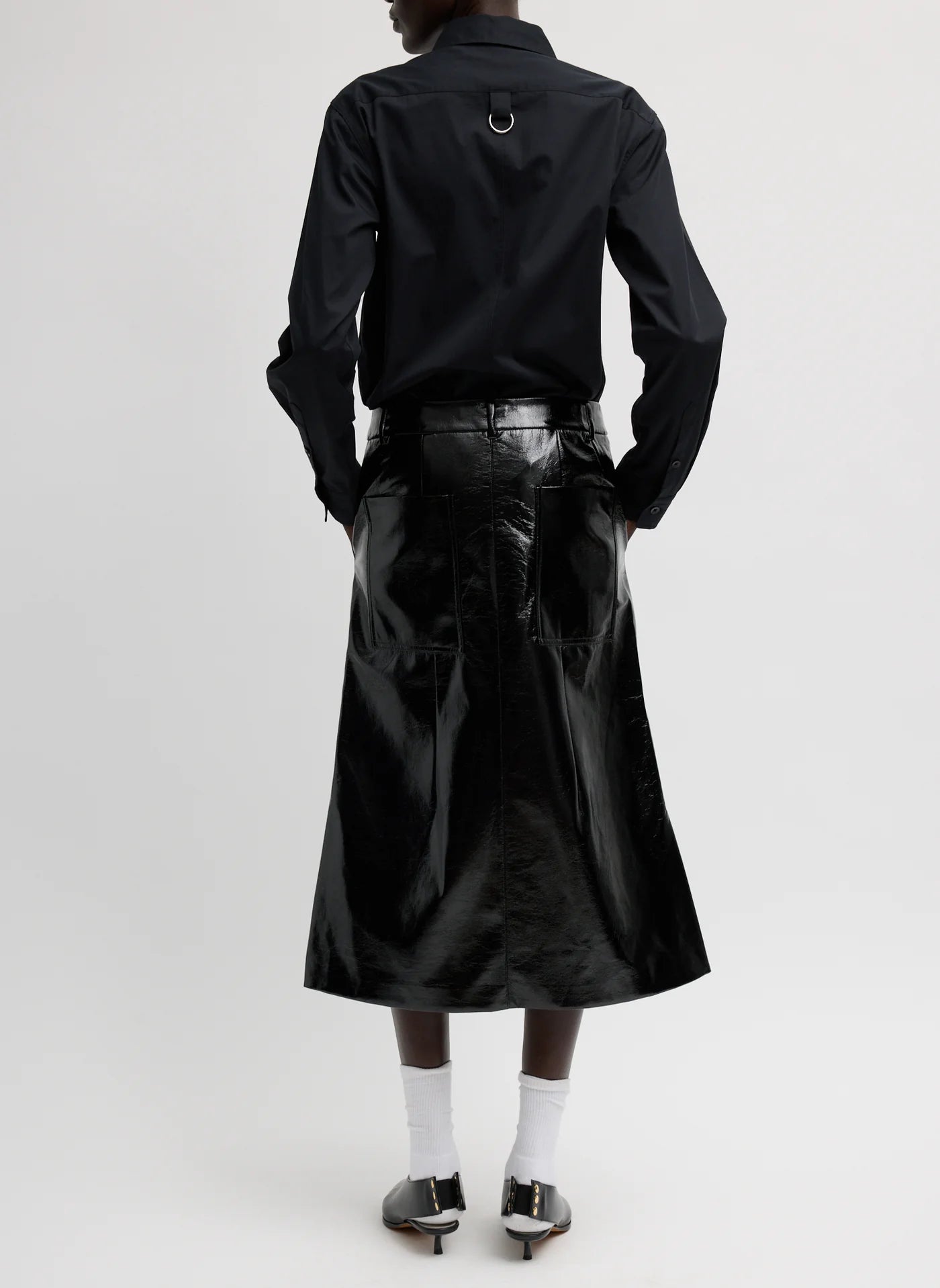 Tibi Faux Patent Leather Sculpted Silke Skirt