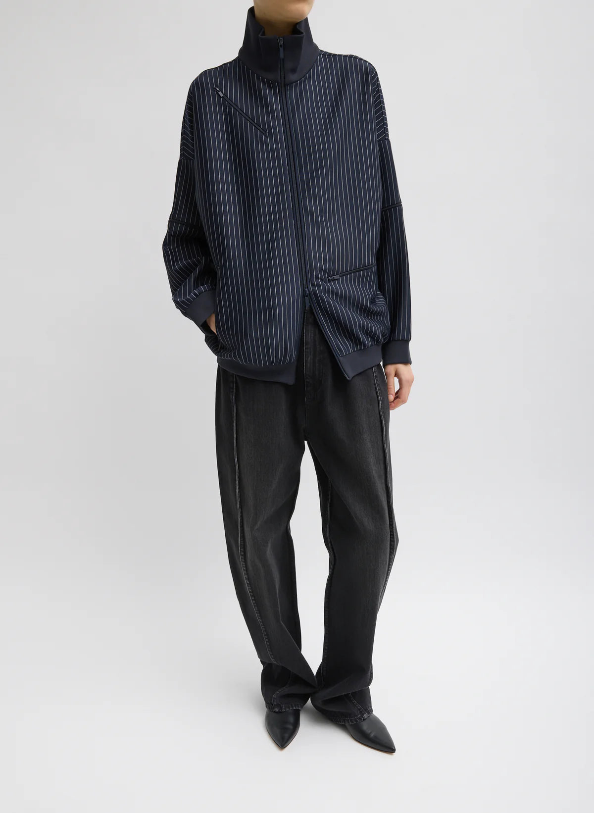 Tibi Pinstripe Active Knit Zipper Detailed Track Jacket