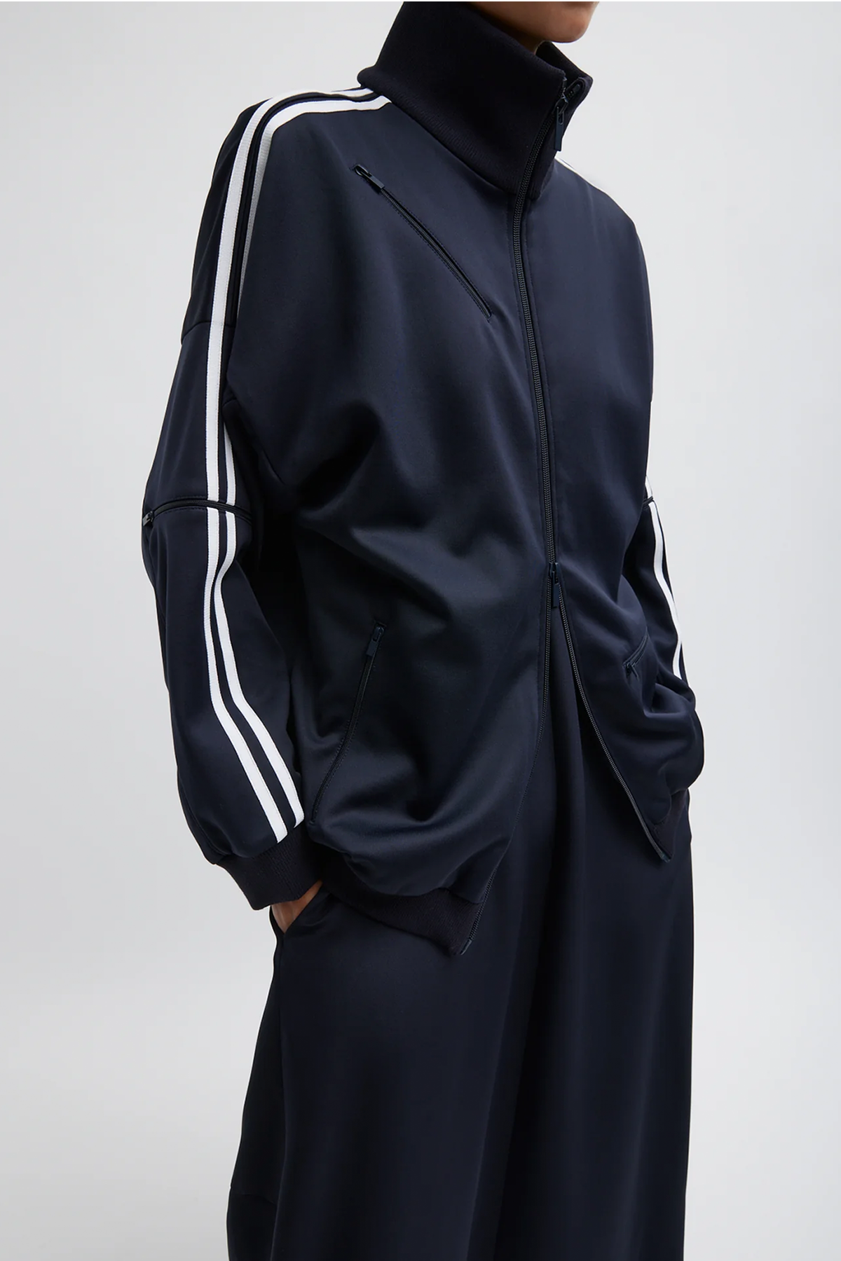 Tibi Active Knit Zipper Detailed Track Jacket