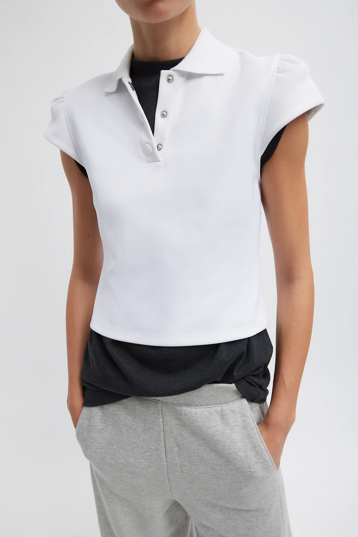 Tibi Luxe Pique Shrunken Polo Shirt