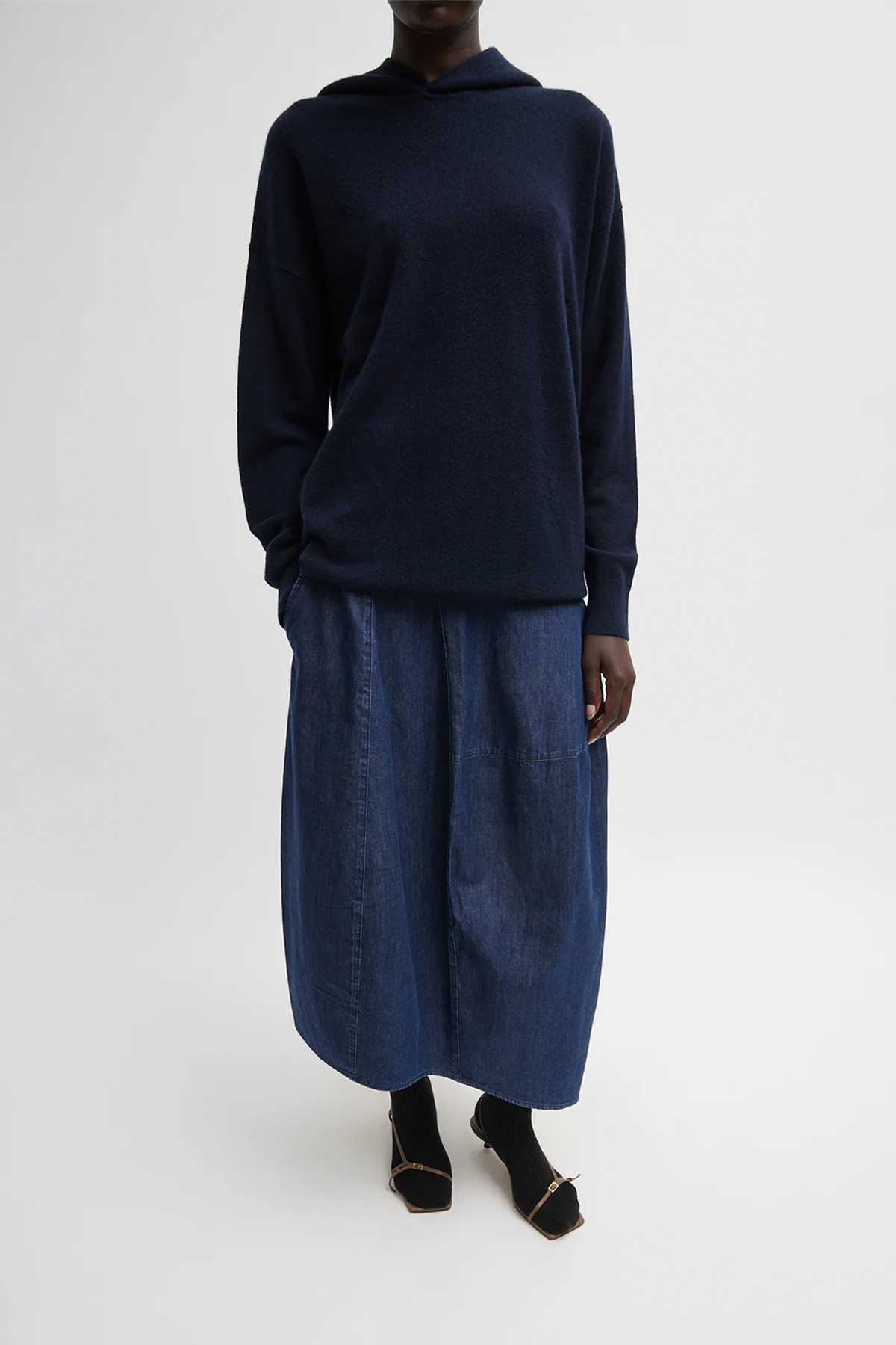 Tibi Nylon Light Weight Indigo Denim Asymmetrical Balloon Skirt