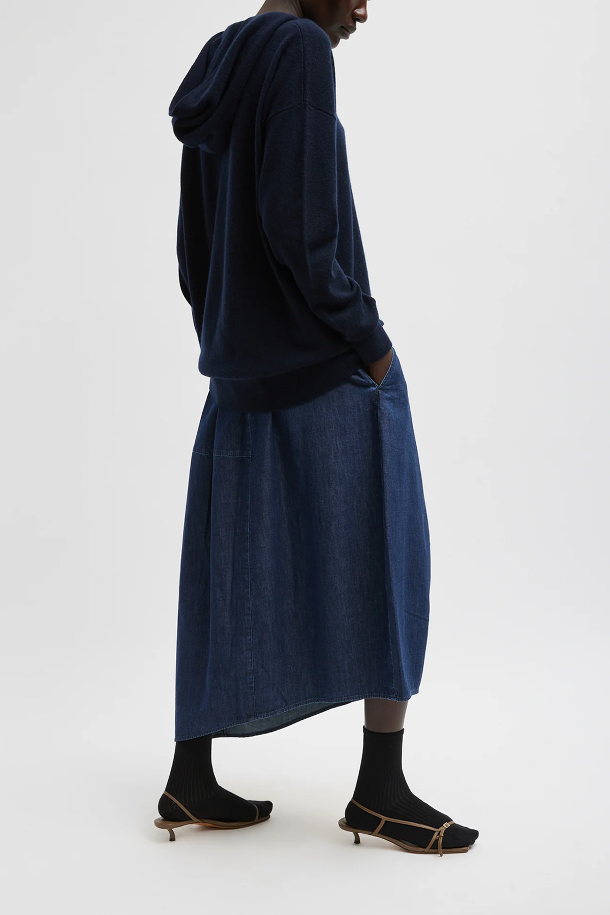 Tibi Nylon Light Weight Indigo Denim Asymmetrical Balloon Skirt