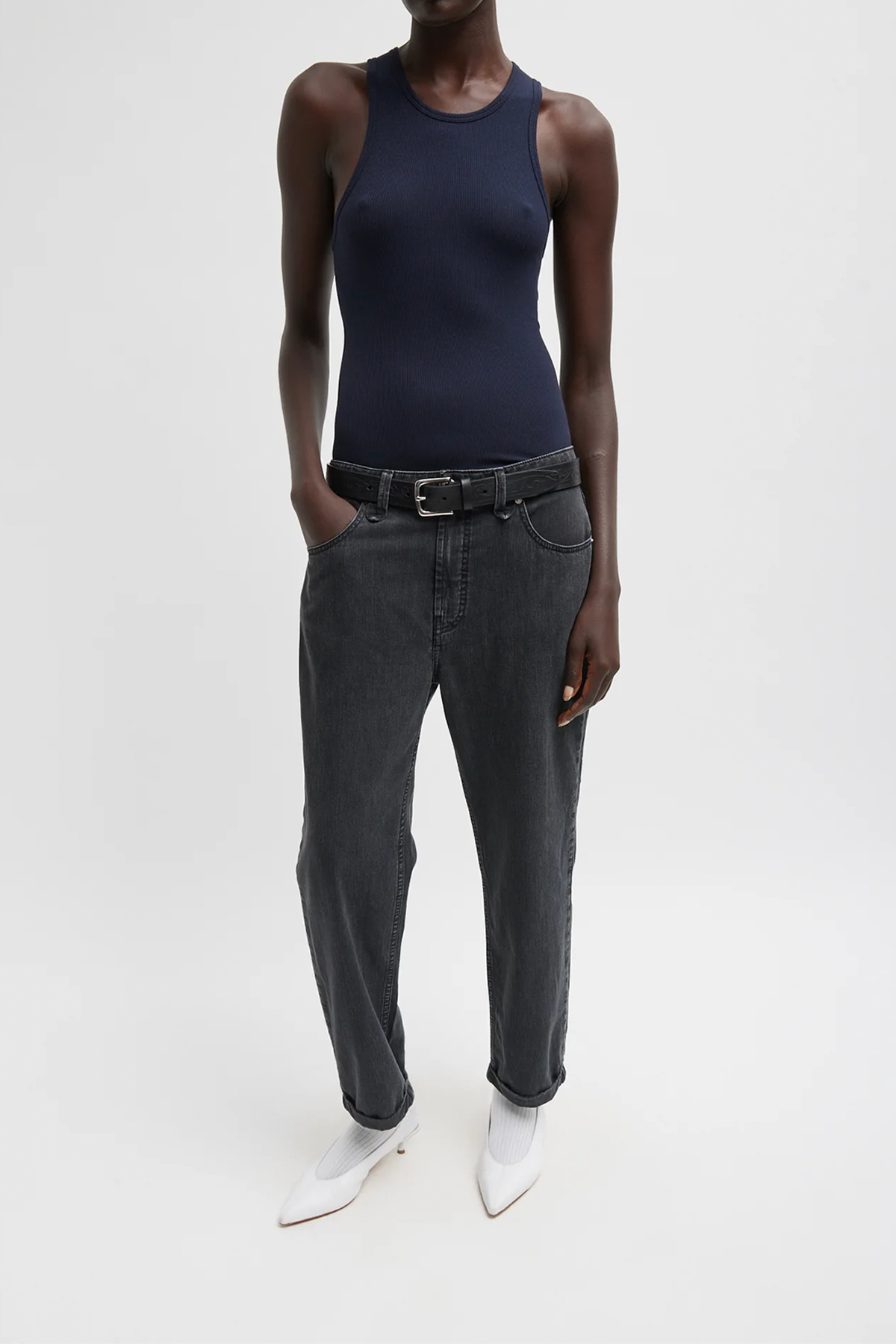 Tibi Nylon Mou Denim Clift Jeans