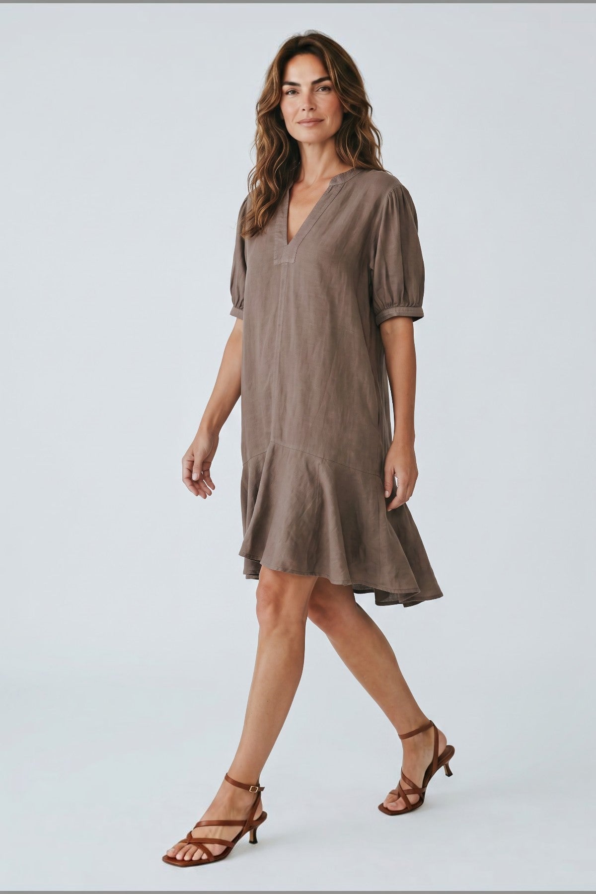 Velvet Meadow Woven Linen Dress - Mudslide