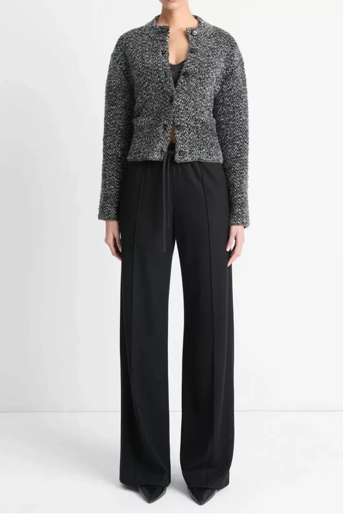 Vince Herringbone Wool-Blend Cardigan Jacket