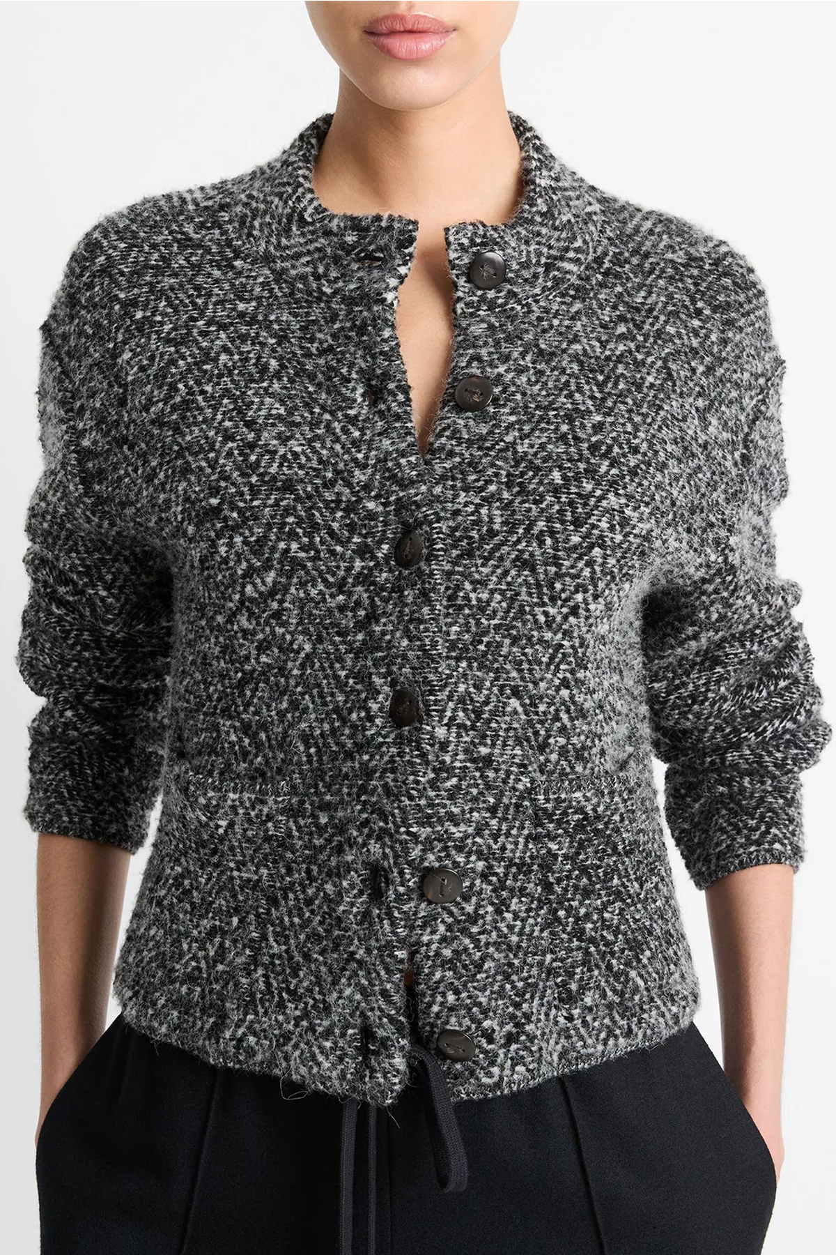 Vince Herringbone Wool-Blend Cardigan Jacket