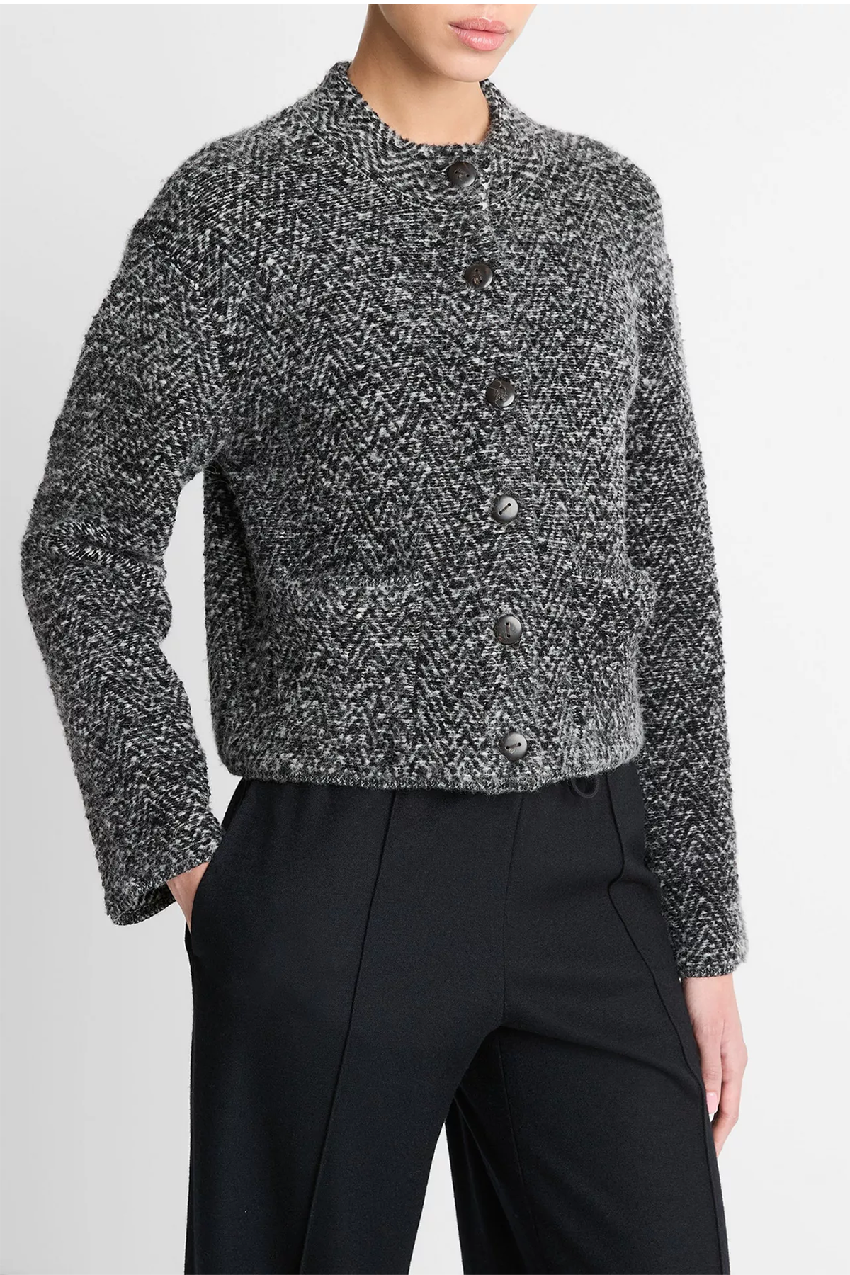 Vince Herringbone Wool-Blend Cardigan Jacket