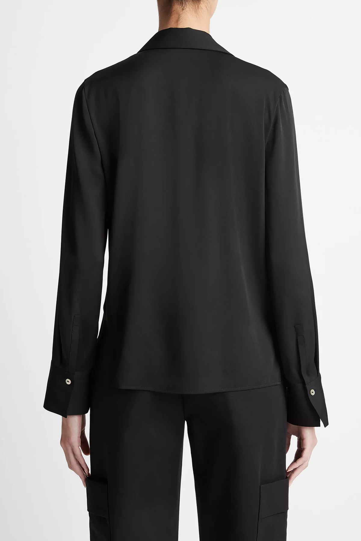 Vince Stretch-Silk Long-Sleeve Polo Blouse