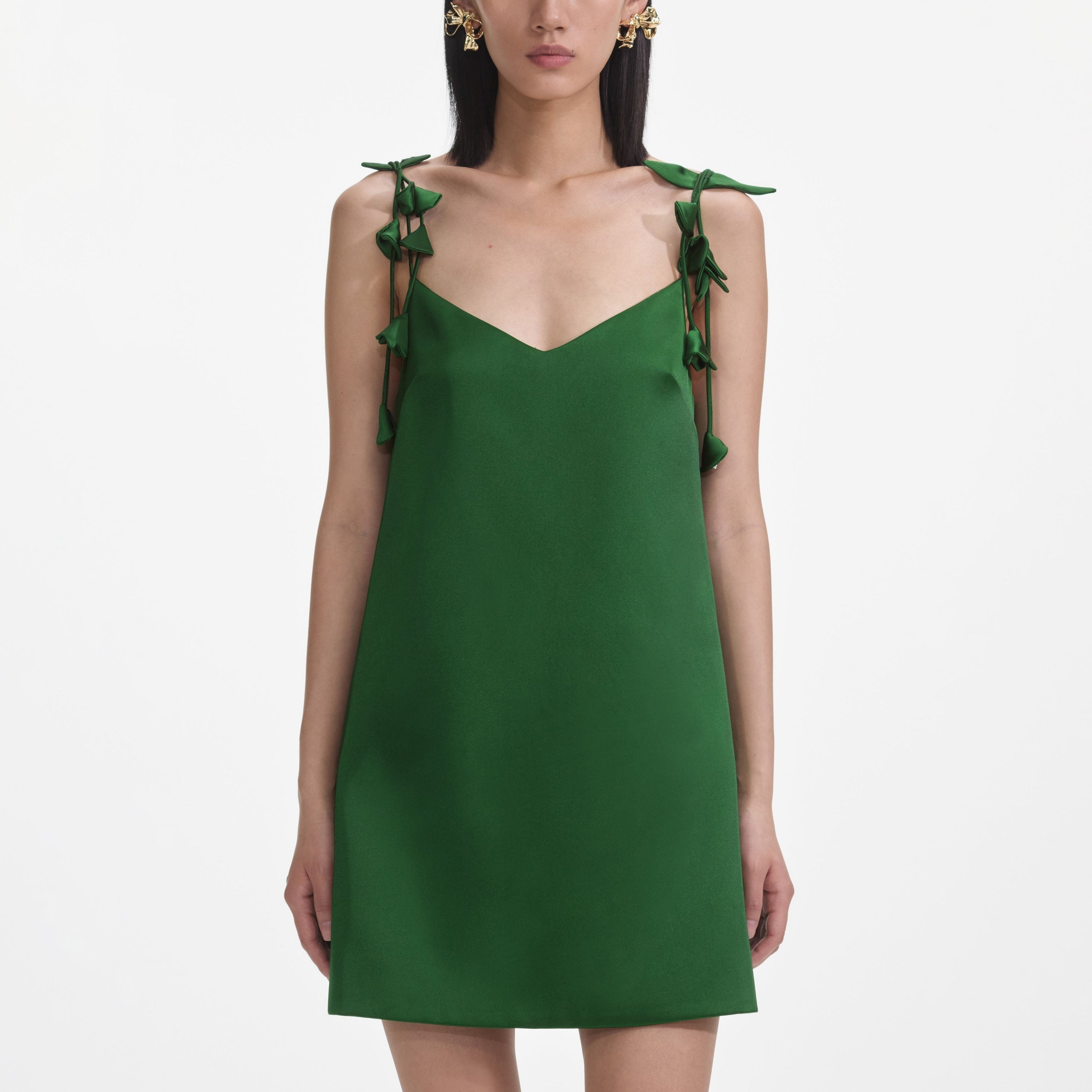 Self-Portrait Green Satin Flower Mini Dress