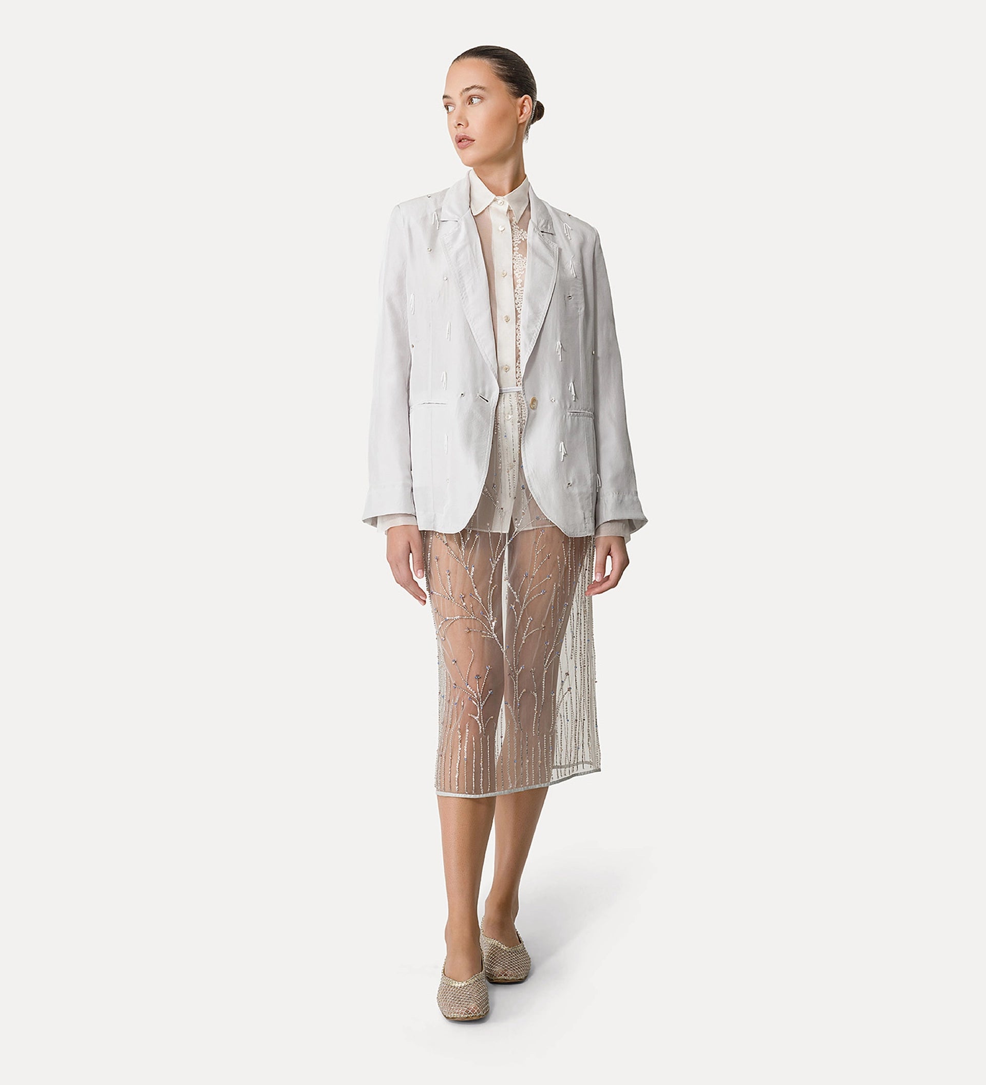 Falda de tul con bordado de luciérnagas Forte Forte con combinación 