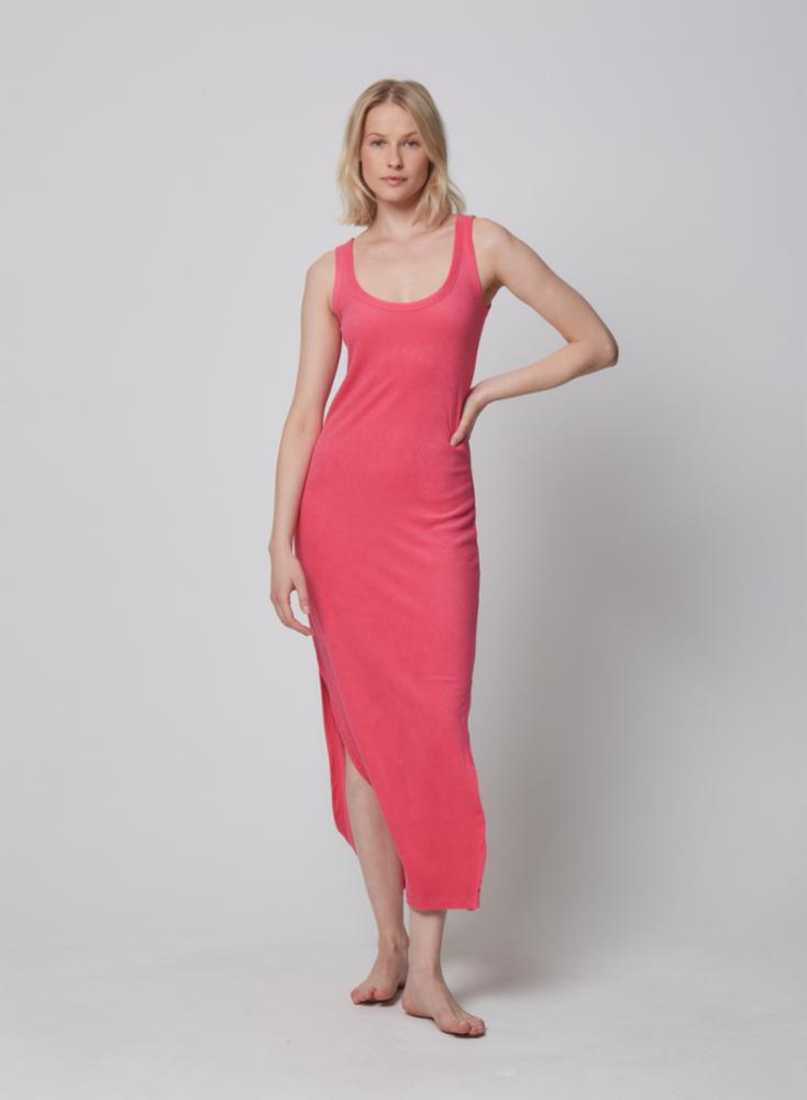 Majestic Filatures Cotton Modal Terry Scoop Tank Dress With Slits